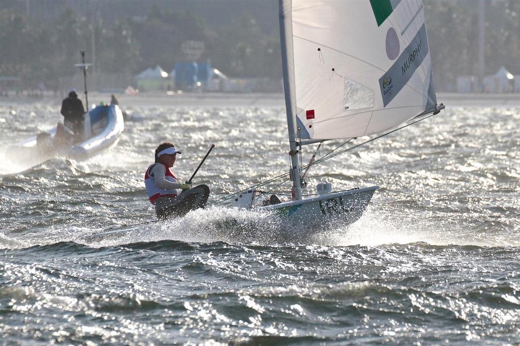 Annaleis Murphy (IRL) practices in the  squall ahead of the the Laser Radial Medal Race © Richard Gladwell www.photosport.co.nz